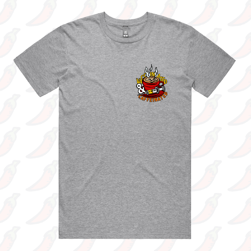 S / Grey / Small Front Design Vaccinated & Caffeinated ๐โ - Men's T Shirt