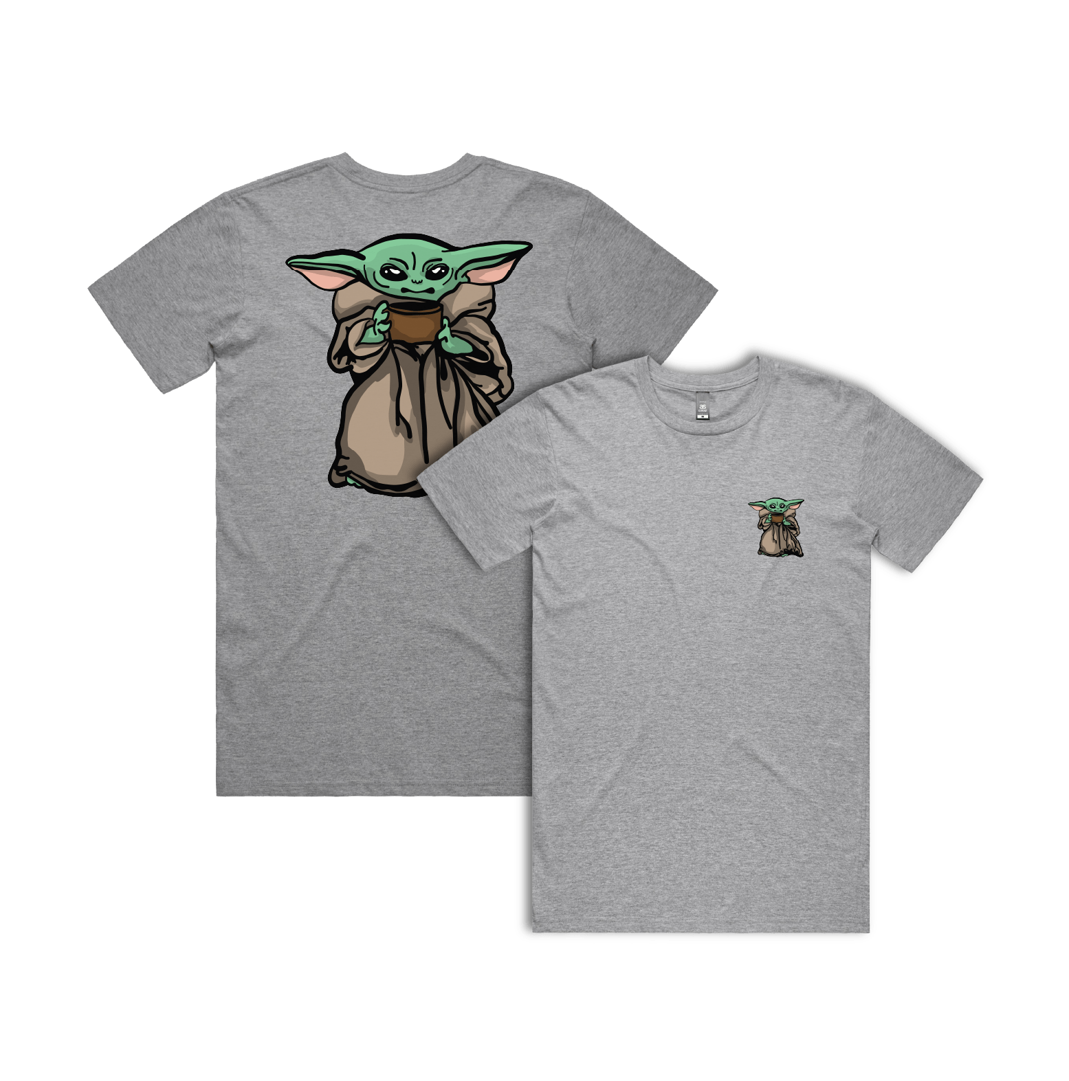 S / Grey / Small Front & Large Back Design Baby Yoda 👶 - Men's T Shirt
