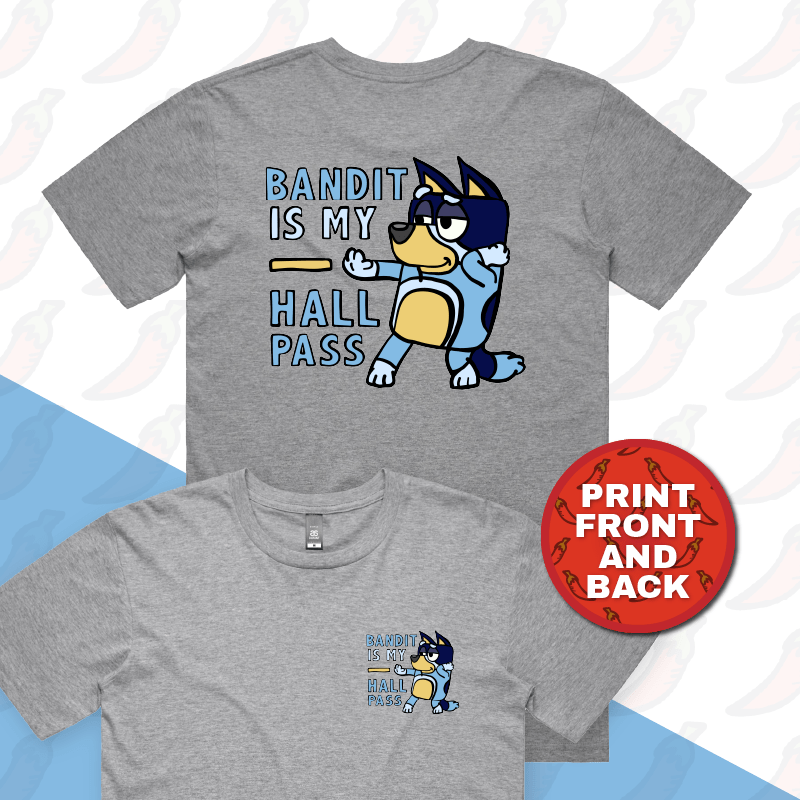 S / Grey / Small Front & Large Back Design Bandit Hall Pass 🦴 - Men's T Shirt