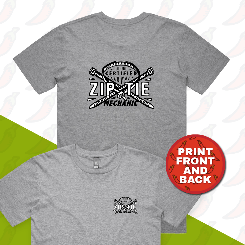 S / Grey / Small Front & Large Back Design Certified Ziptie Mechanic ๐ง โ Men's T Shirt