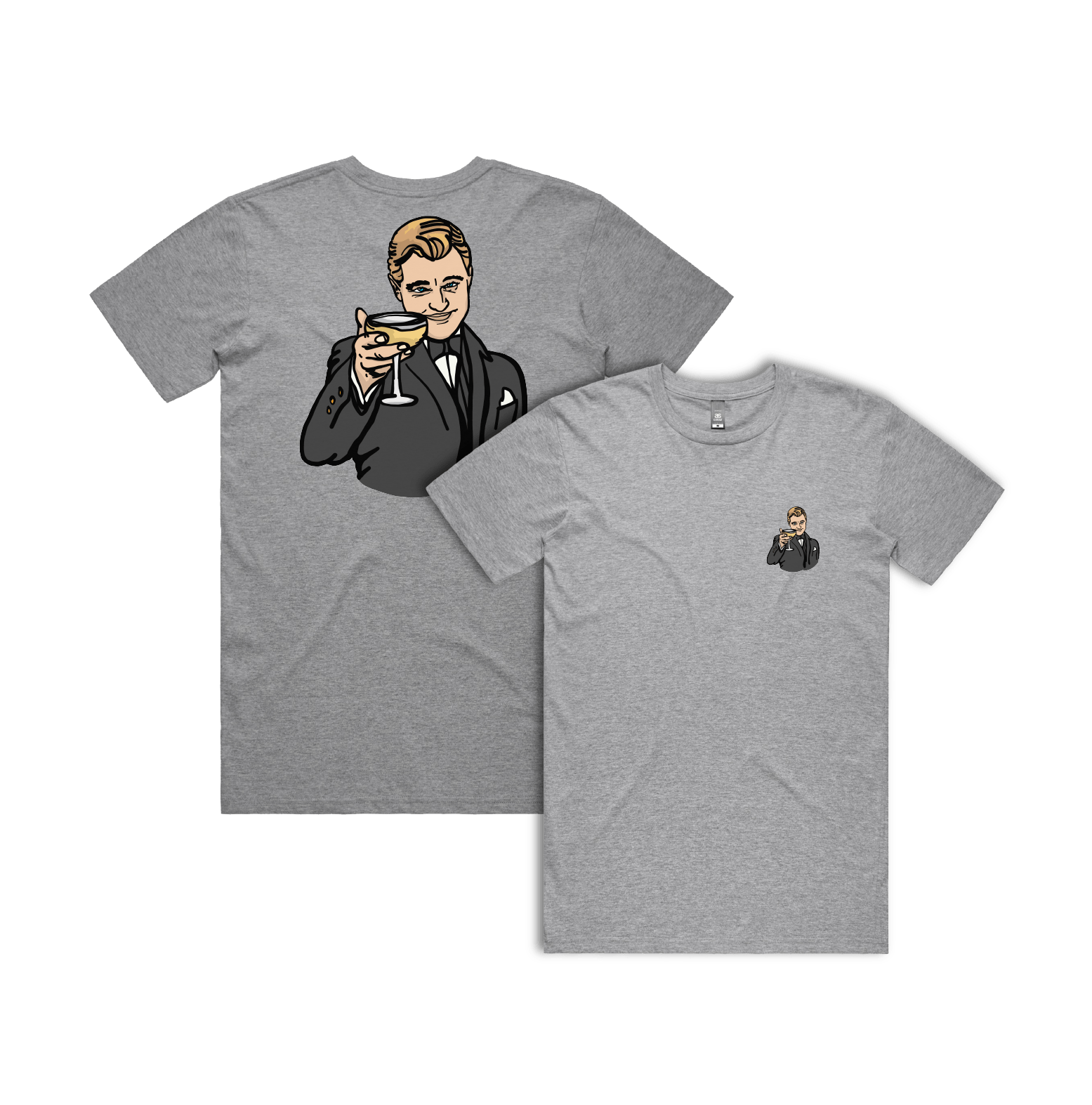 S / Grey / Small Front & Large Back Design DiCaprio Gatsby Cheers ๐ธ - Men's T Shirt