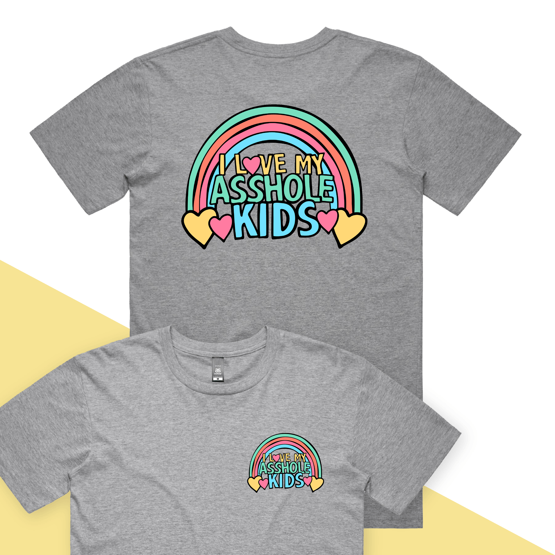 S / Grey / Small Front & Large Back Design I Love My A$$hole Kids โค๏ธ๐ข - Men's T Shirt