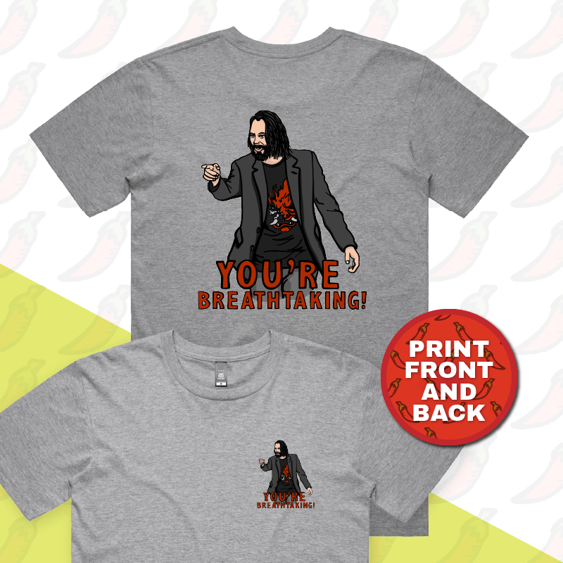 S / Grey / Small Front & Large Back Design Keanu Breathtaking ๐ - Men's T Shirt