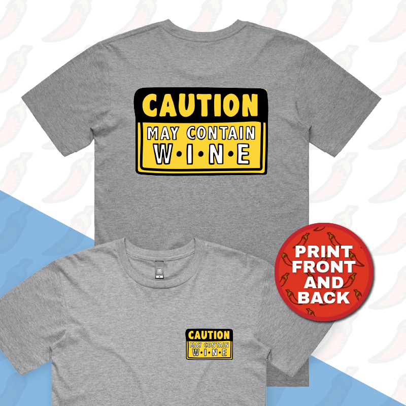 S / Grey / Small Front & Large Back Design May Contain Wine ๐ท โ Men's T Shirt