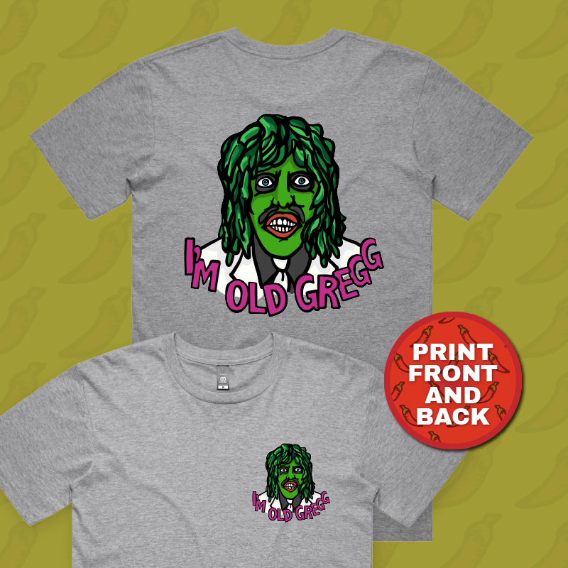 S / Grey / Small Front & Large Back Design Old Gregg ๐งโโ๏ธ๐ถ - Men's T Shirt