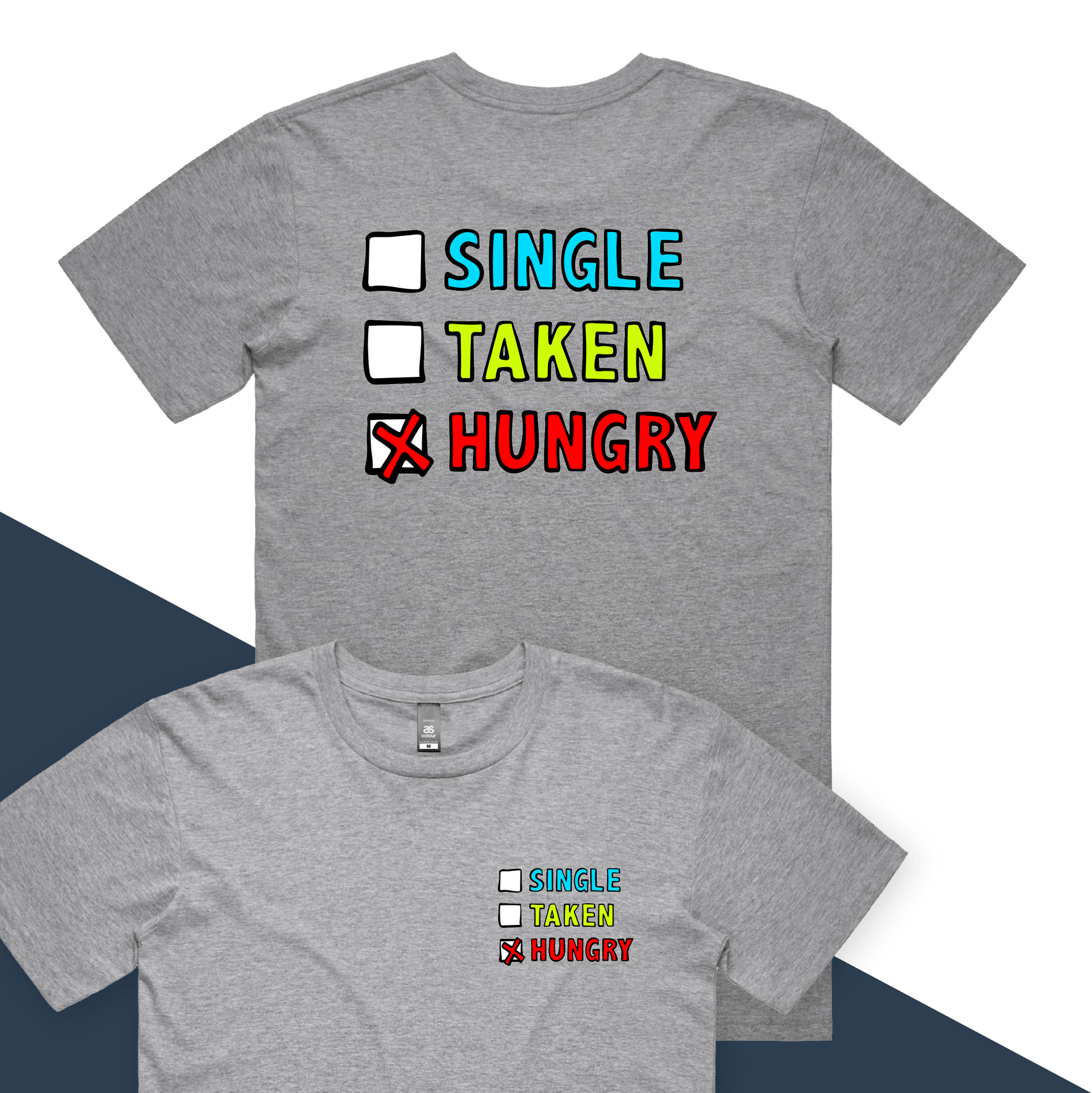 S / Grey / Small Front & Large Back Design Single Taken Hungry ๐๐ - Men's T Shirt