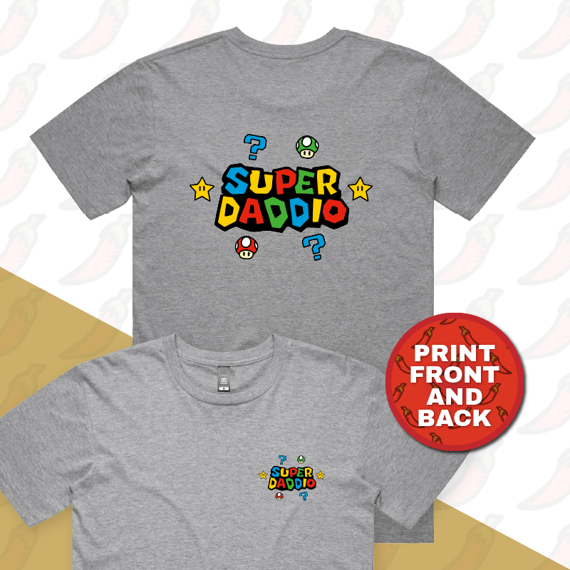 S / Grey / Small Front & Large Back Design Super Daddio โญ๐ โ Men's T Shirt