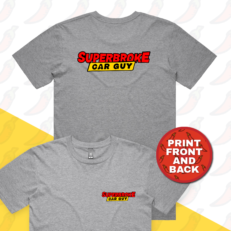 S / Grey / Small Front & Large Back Design Superbroke Car guy 🚗💸 – Men's T Shirt