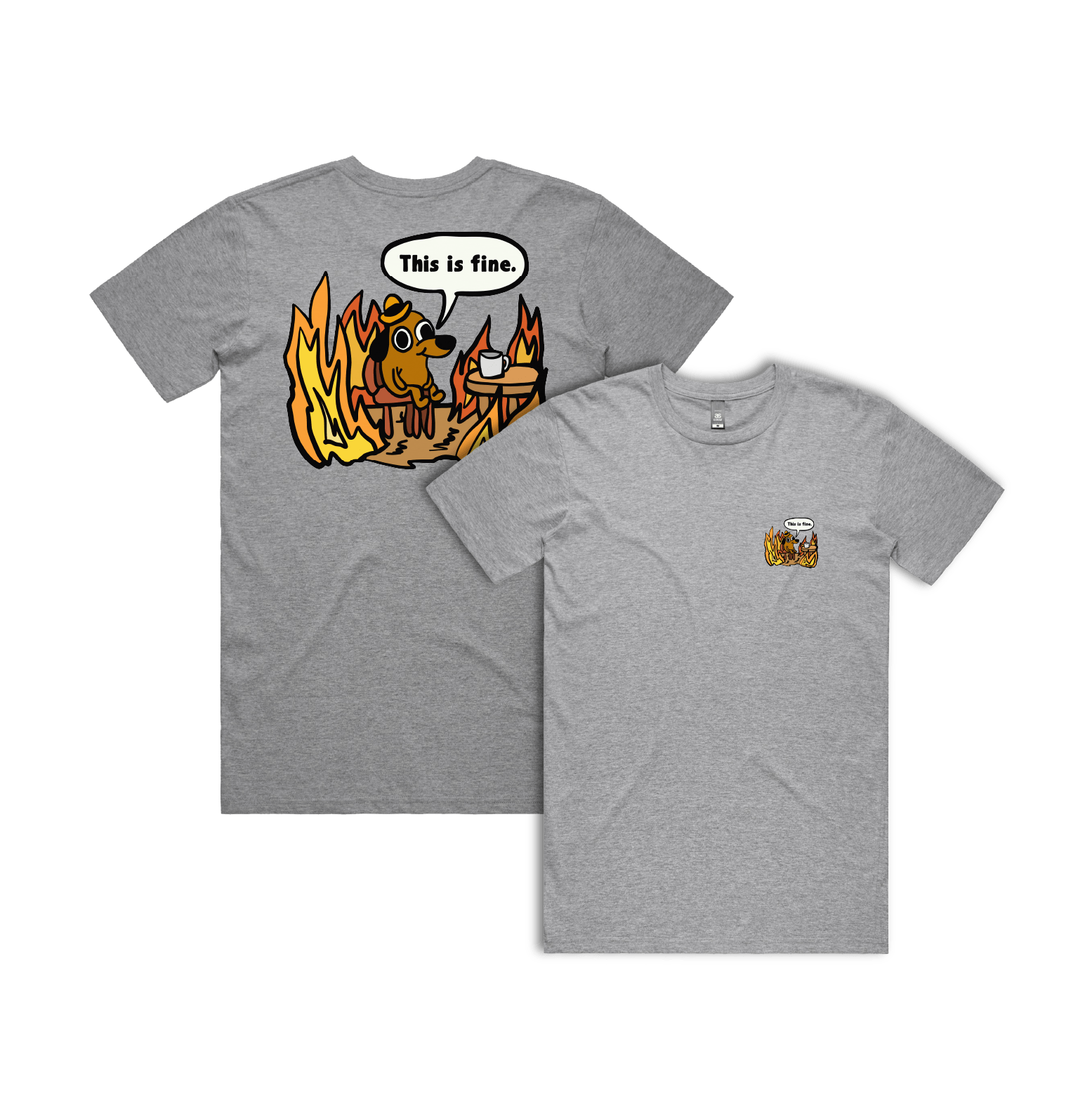 S / Grey / Small Front & Large Back Design This Is Fine ๐ฅ - Men's T Shirt