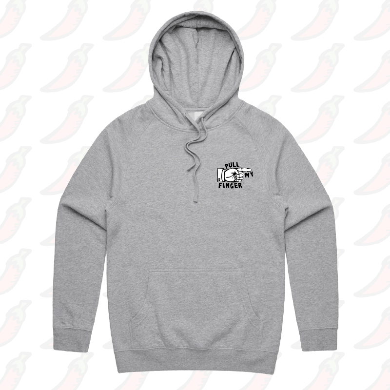 S / Grey / Small Front Print Pull My Finger ๐ โ Unisex Hoodie
