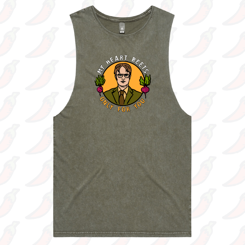 S / Moss / Large Front Design MY HEART BEETS FOR YOU ๐- Tank