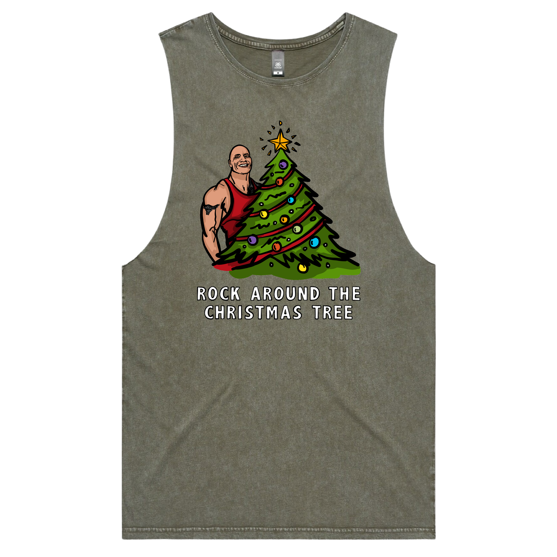 S / Moss / Large Front Design Rock Around The Christmas Tree ๐ - Tank