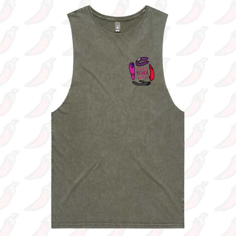 S / Moss / Small Front Design Good Vibes Only ๐ก โ Tank