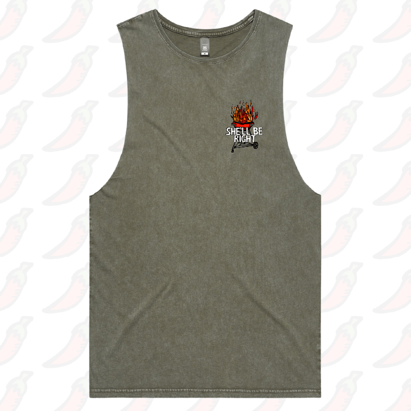 S / Moss / Small Front Design She’ll Be Right BBQ 🤷🔥 – Tank
