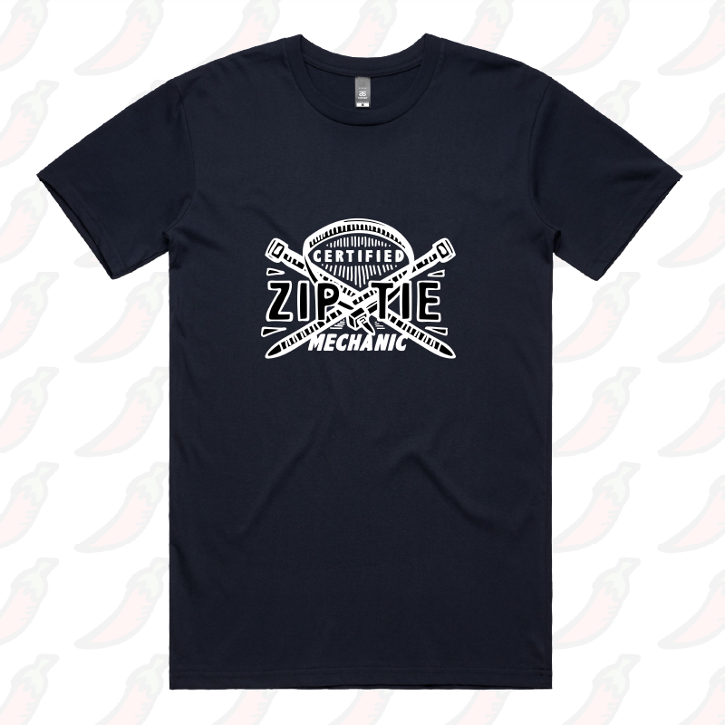 S / Navy / Large Front Design Certified Ziptie Mechanic ๐ง โ Men's T Shirt