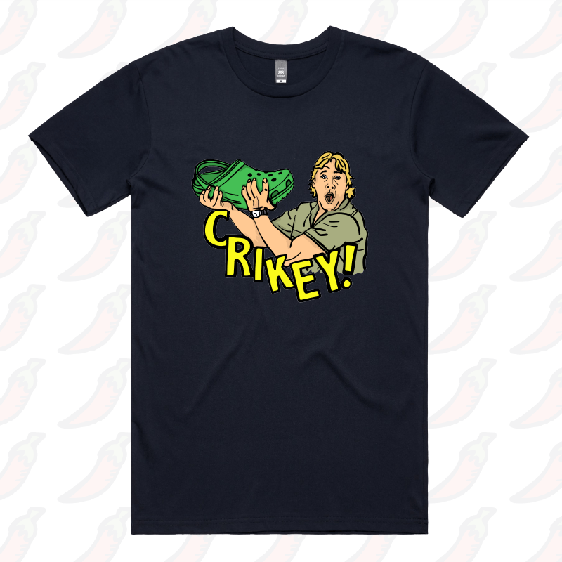 S / Navy / Large Front Design Crikey! Croc Hunter ๐ - Men's T Shirt