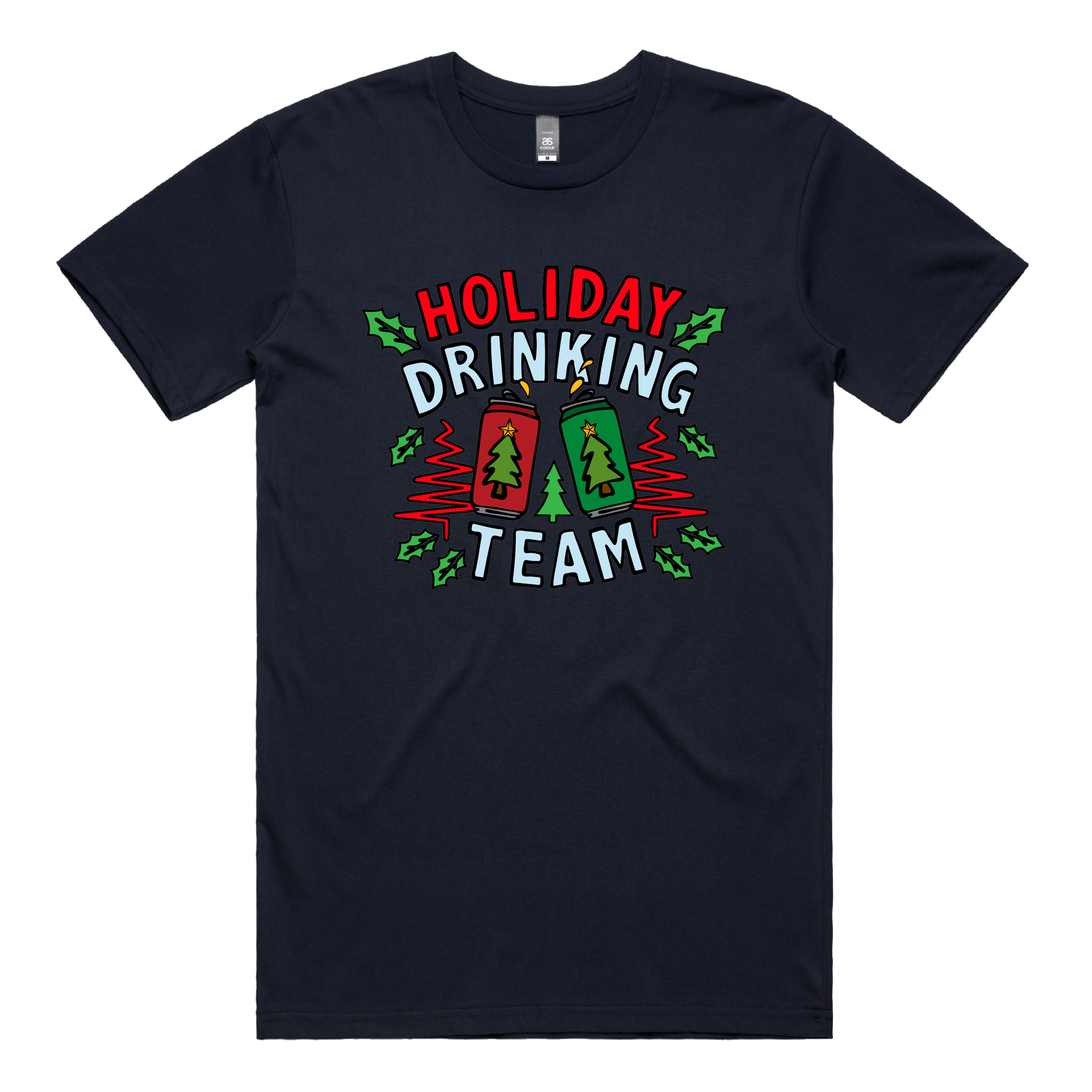 S / Navy / Large Front Design Holiday Drinking Team ๐ป๐ โ Men's T Shirt