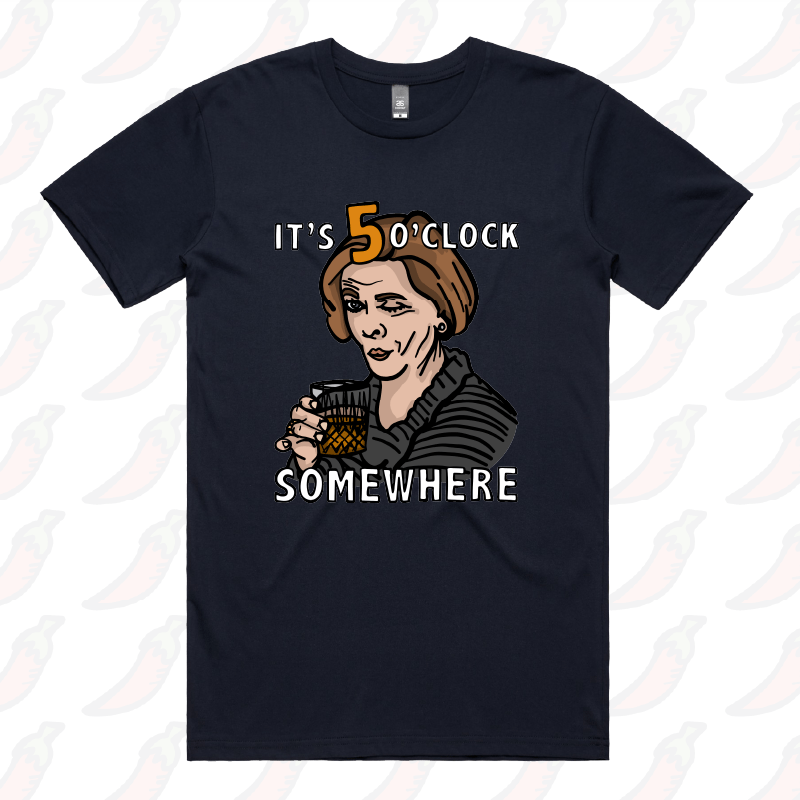 S / Navy / Large Front Design It's 5 o'clock Somewhere ⌚ - Men's T Shirt