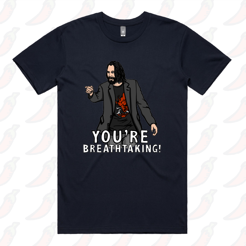S / Navy / Large Front Design Keanu Breathtaking ๐ - Men's T Shirt