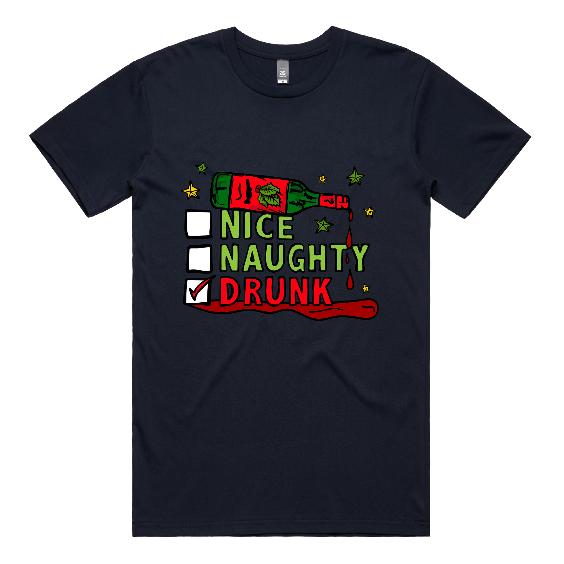 S / Navy / Large Front Design Naughty Nice List โ
โ - Men's T Shirt