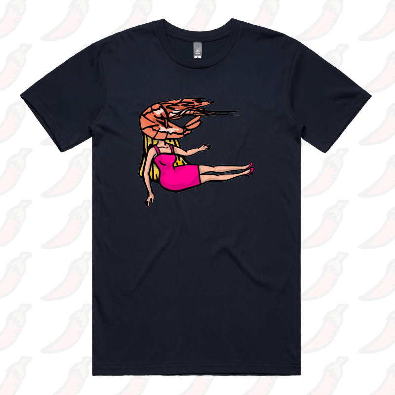 S / Navy / Large Front Design Shrimp on a Barbie ๐ - Men's T Shirt