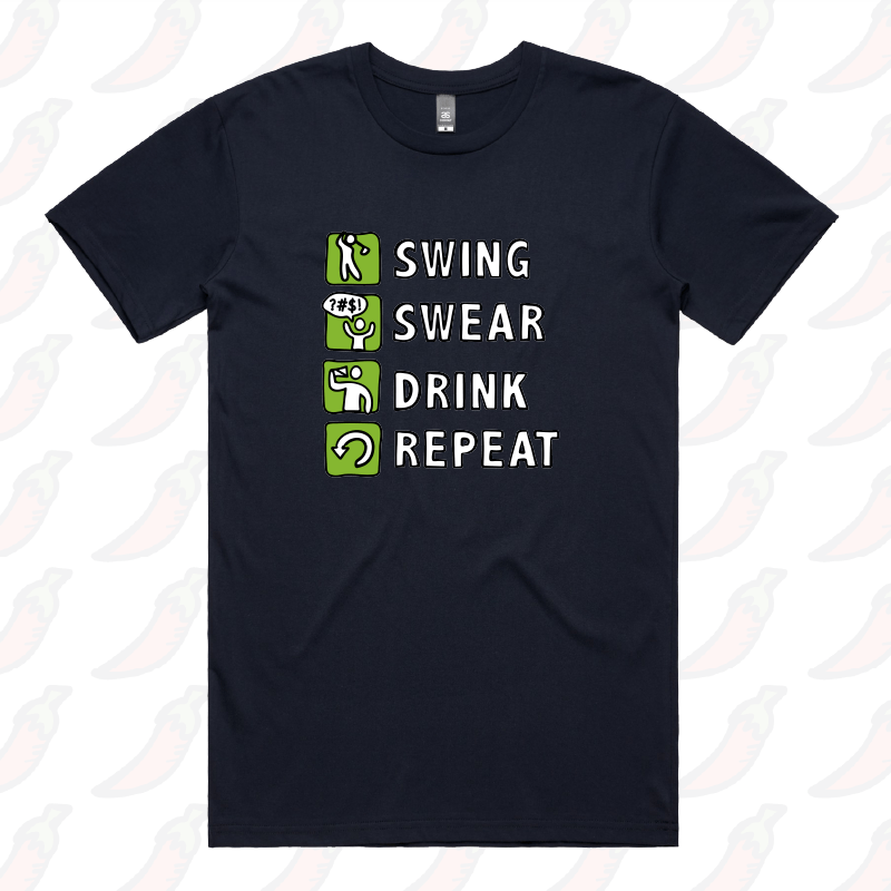 S / Navy / Large Front Design Swing Swear Drink Repeat ๐ โ  Men's T Shirt