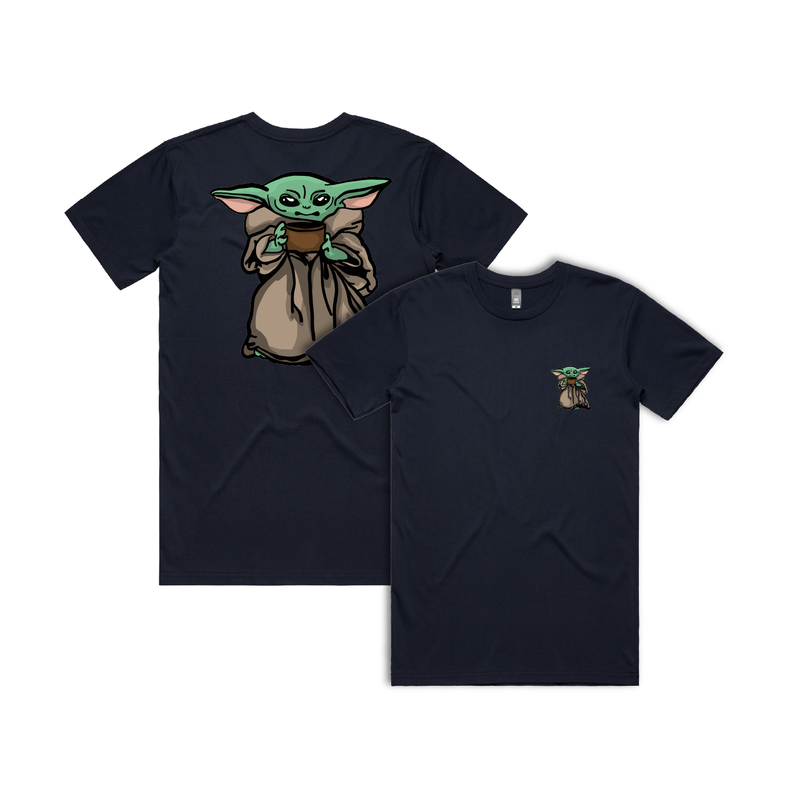 S / Navy / Small Front & Large Back Design Baby Yoda 👶 - Men's T Shirt