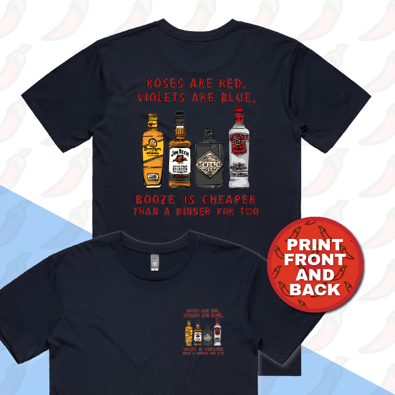 S / Navy / Small Front & Large Back Design Boozy Date Night ๐ธ - Men's T Shirt