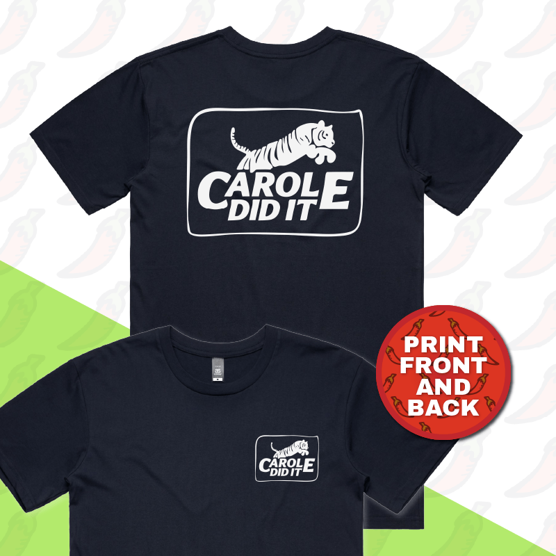 S / Navy / Small Front & Large Back Design Carole Did It 🥩 - Men's T Shirt