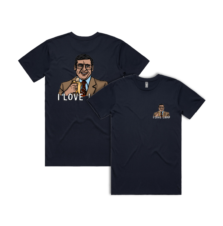 S / Navy / Small Front & Large Back Design I Love Lamp ❤️ - Men's T Shirt