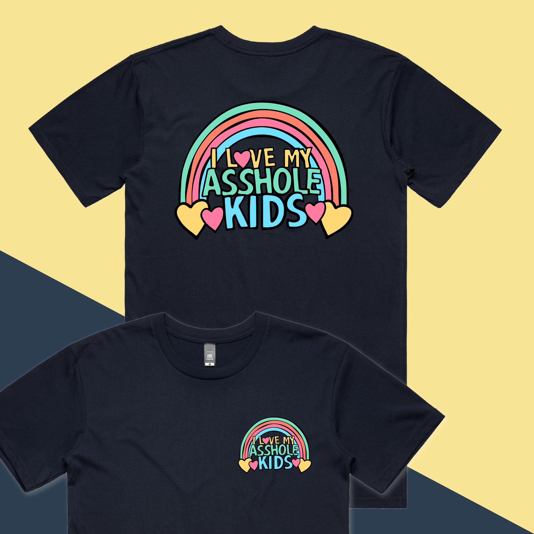 S / Navy / Small Front & Large Back Design I Love My A$$hole Kids โค๏ธ๐ข - Men's T Shirt