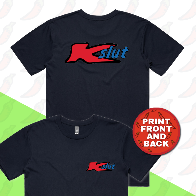 S / Navy / Small Front & Large Back Design Klut 🛍️ - Men's T Shirt