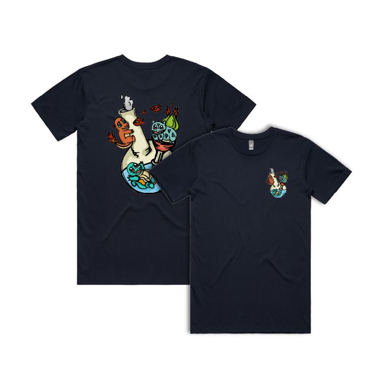 S / Navy / Small Front & Large Back Design Pokebong 🦎 - Men's T Shirt