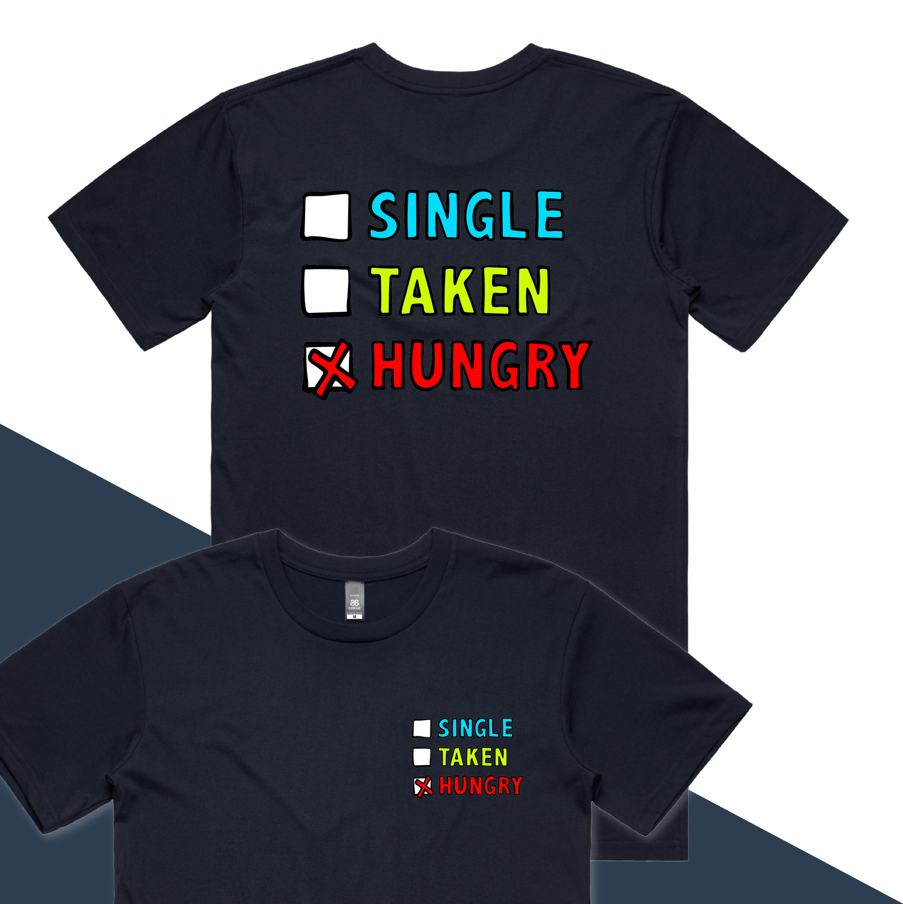 S / Navy / Small Front & Large Back Design Single Taken Hungry ๐๐ - Men's T Shirt