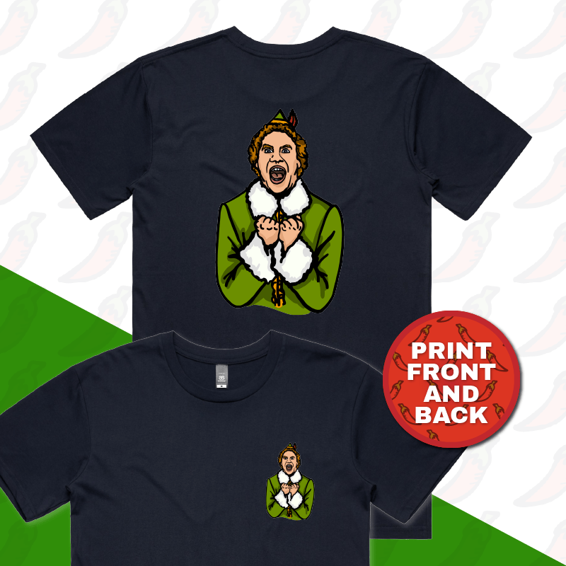 S / Navy / Small Front & Large Back Design Will Ferrell Elf Christmas ๐ง๐- Men's T Shirt