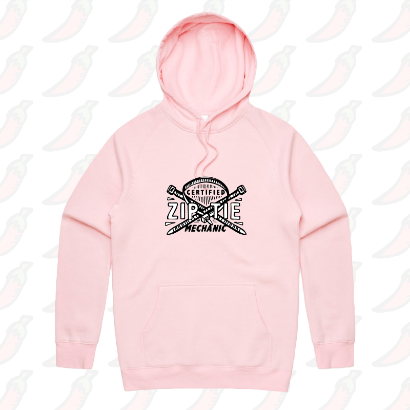 S / Pink / Large Front Print Certified Ziptie Mechanic 🔧 – Unisex Hoodie