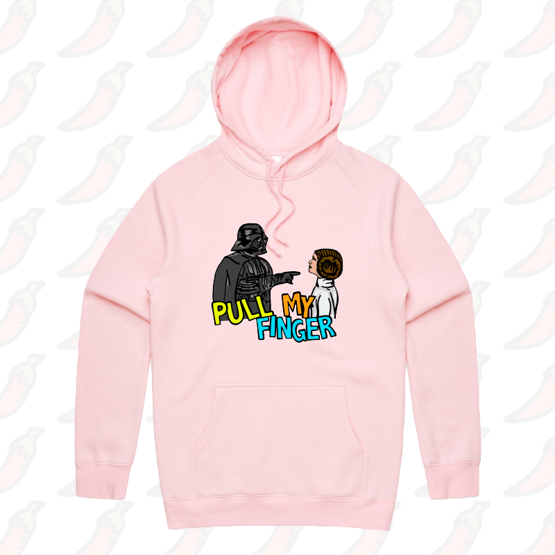 S / Pink / Large Front Print Pull My Finger ๐ โ Unisex Hoodie