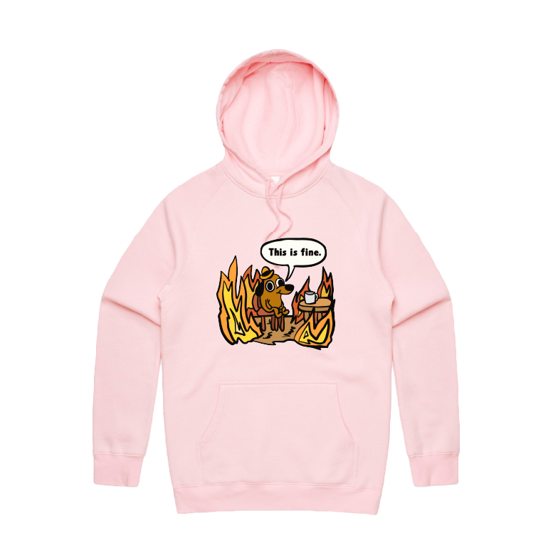 S / Pink / Large Front Print This Is Fine ๐ฅ - Unisex Hoodie