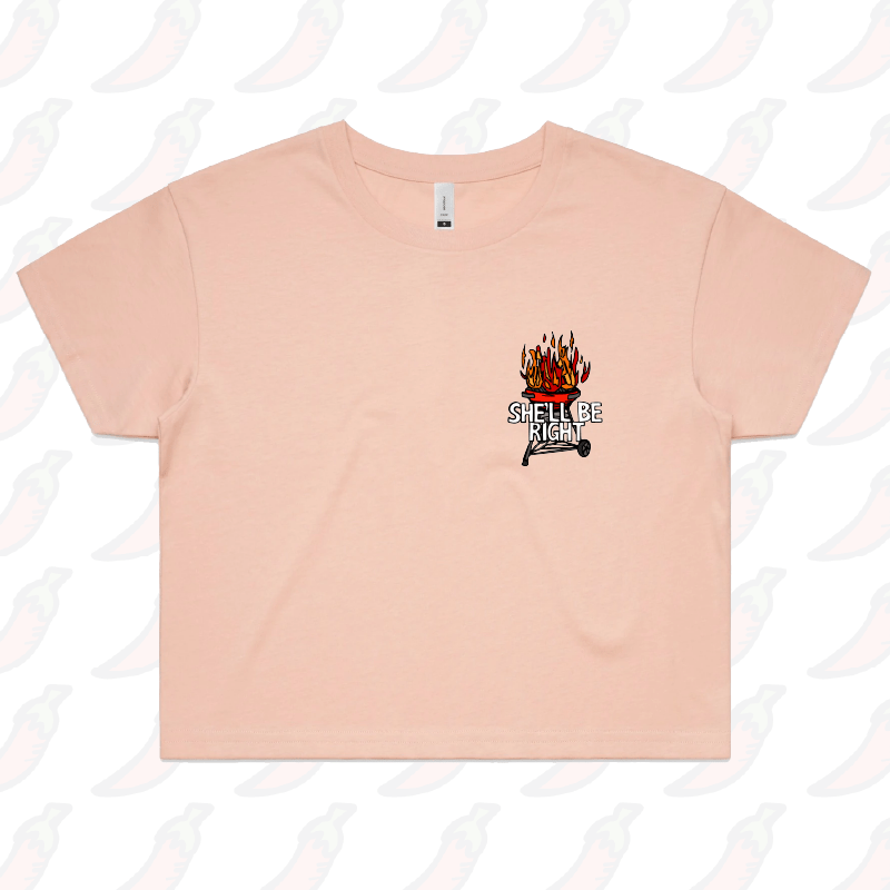 S / Pink She’ll Be Right BBQ 🤷🔥 – Women's Crop Top