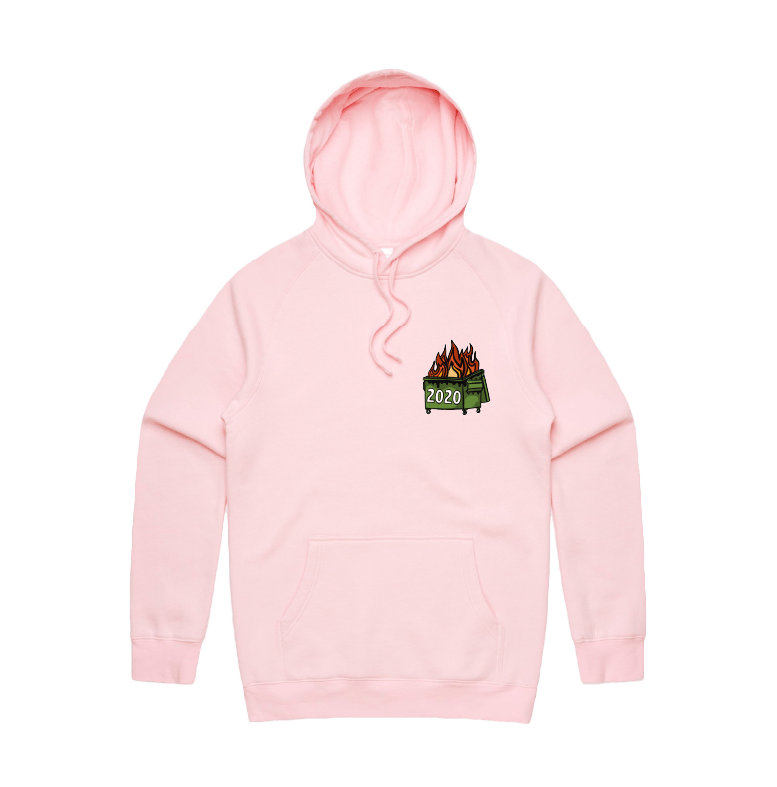S / Pink / Small Front Print 2020 Dumpster Fire 🗑️ - Unisex Hoodie