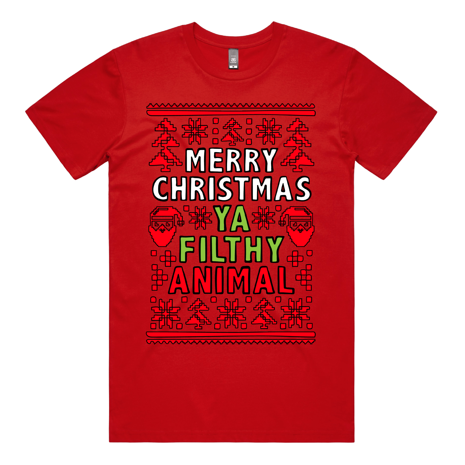 S / Red / Large Front Design Filthy Animal Christmas ๐
 โ Men's T Shirt