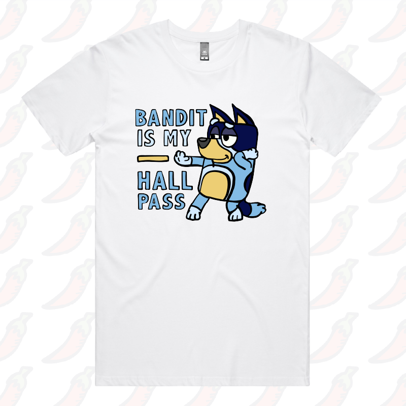 S / White / Large Front Design Bandit Hall Pass 🦴 - Men's T Shirt