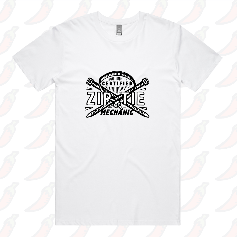 S / White / Large Front Design Certified Ziptie Mechanic ๐ง โ Men's T Shirt