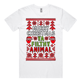 S / White / Large Front Design Filthy Animal Christmas ๐
 โ Men's T Shirt