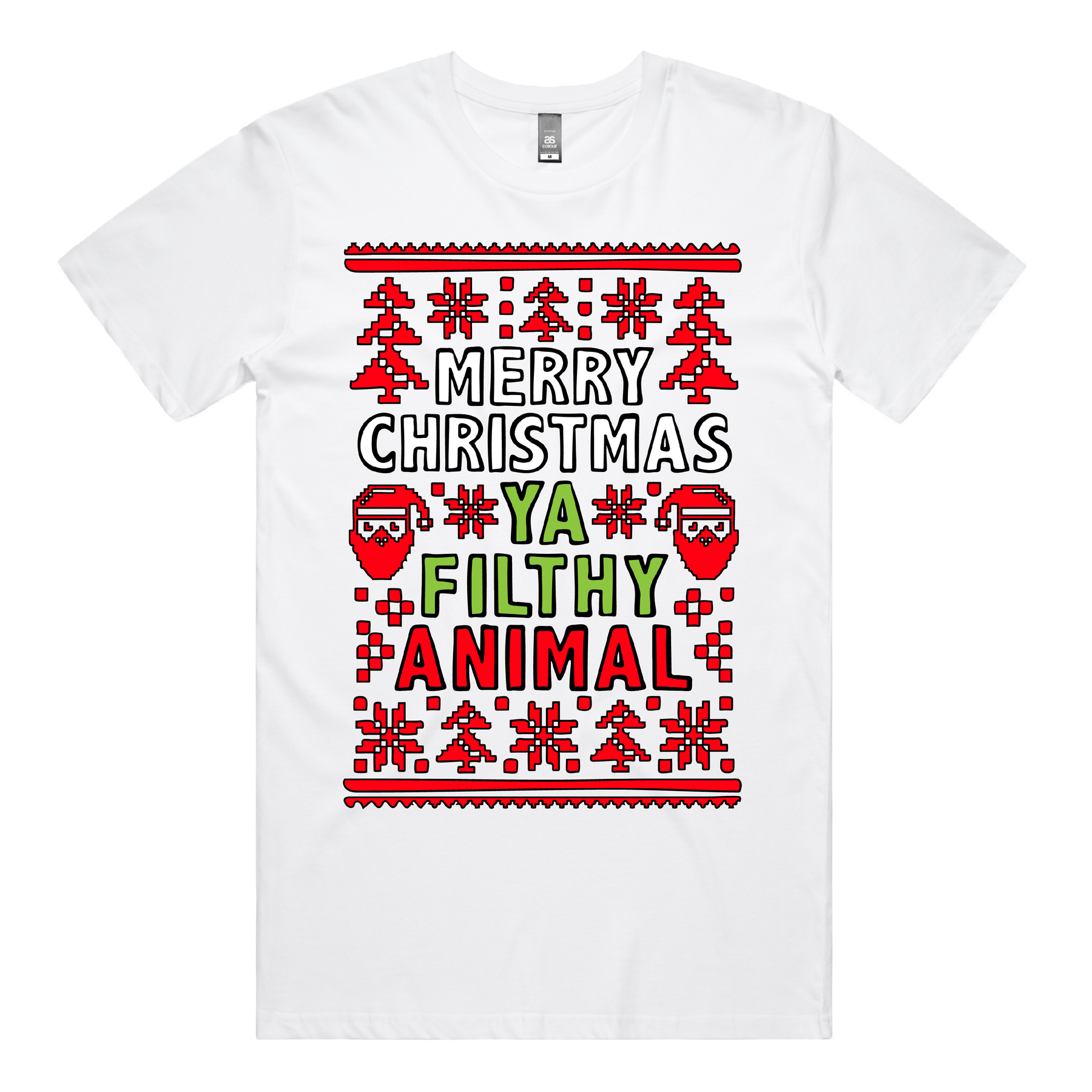 S / White / Large Front Design Filthy Animal Christmas ๐
 โ Men's T Shirt