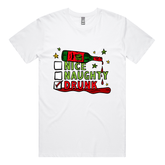 S / White / Large Front Design Naughty Nice List โ
โ - Men's T Shirt