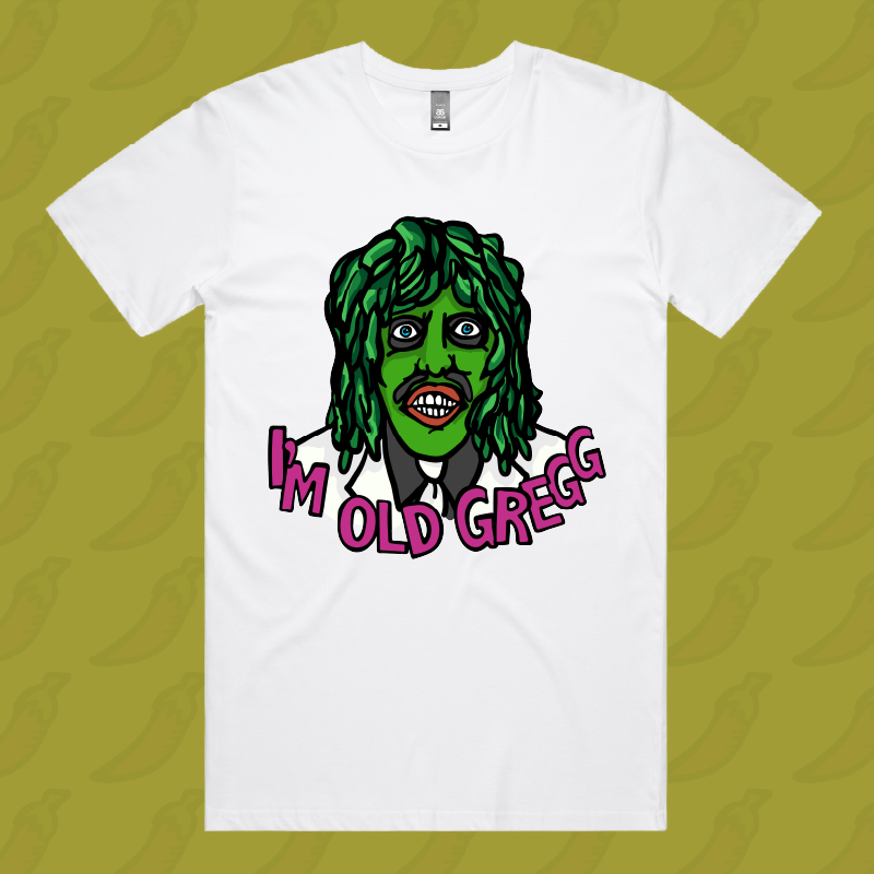 S / White / Large Front Design Old Gregg ๐งโโ๏ธ๐ถ - Men's T Shirt