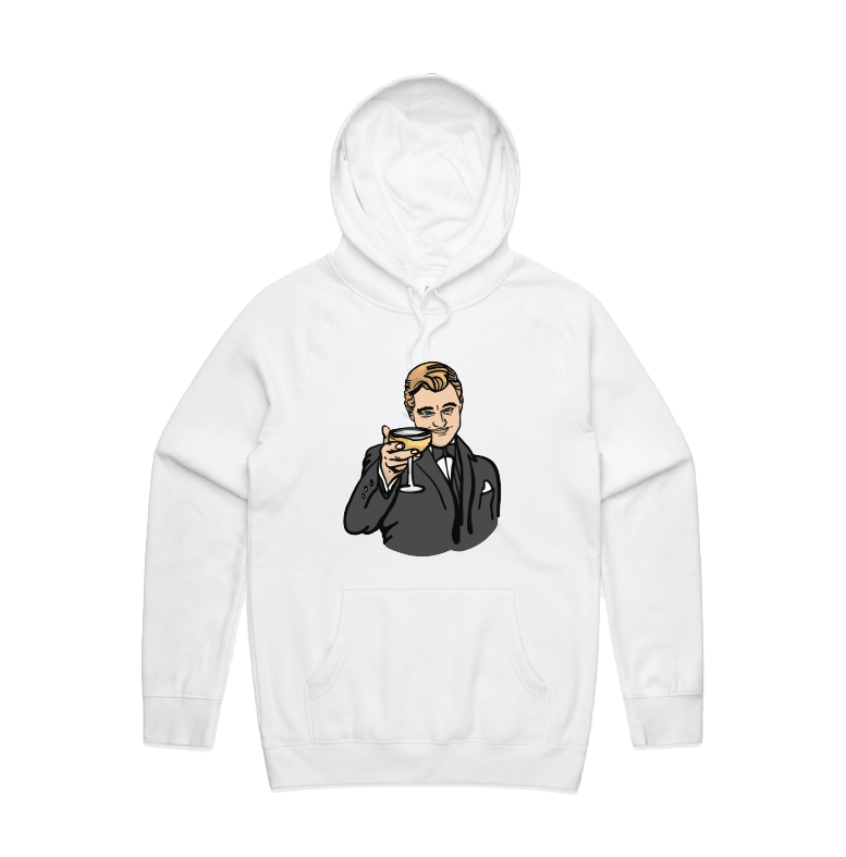 S / White / Large Front Print DiCaprio Gatsby Cheers ๐ธ - Unisex Hoodie