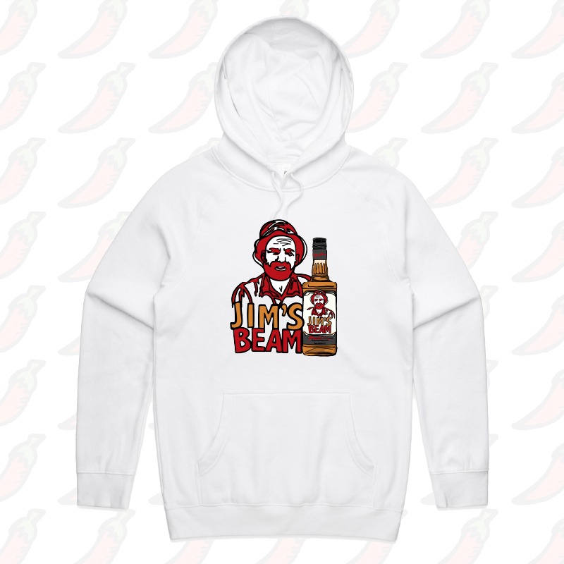 S / White / Large Front Print Jimโs Beam ๐ฅ๐ โ Unisex Hoodie