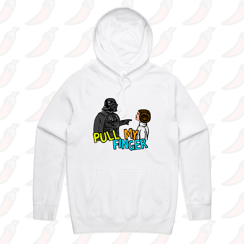 S / White / Large Front Print Pull My Finger ๐ โ Unisex Hoodie